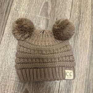 C.C. Beanies BABY brown Knit Double Pom Hat Size 0-6 Months